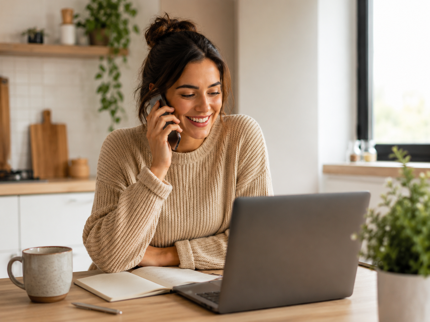 Client applying online from home with a laptop and phone